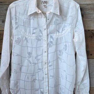 Ryan Michael  Women's Western /Pearl Snap  Button Down Long Sleeve White Medium